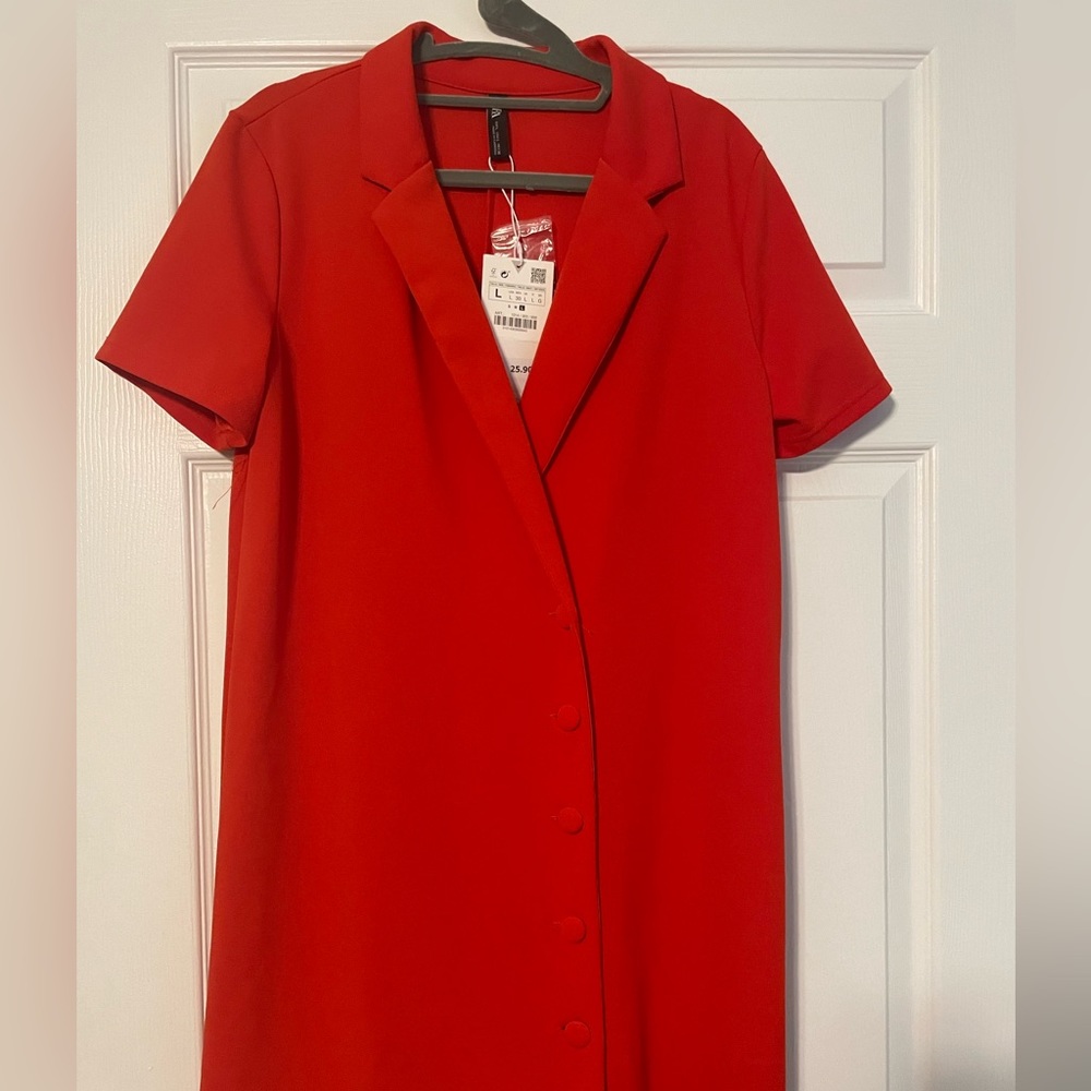 Zara red orange button up dress